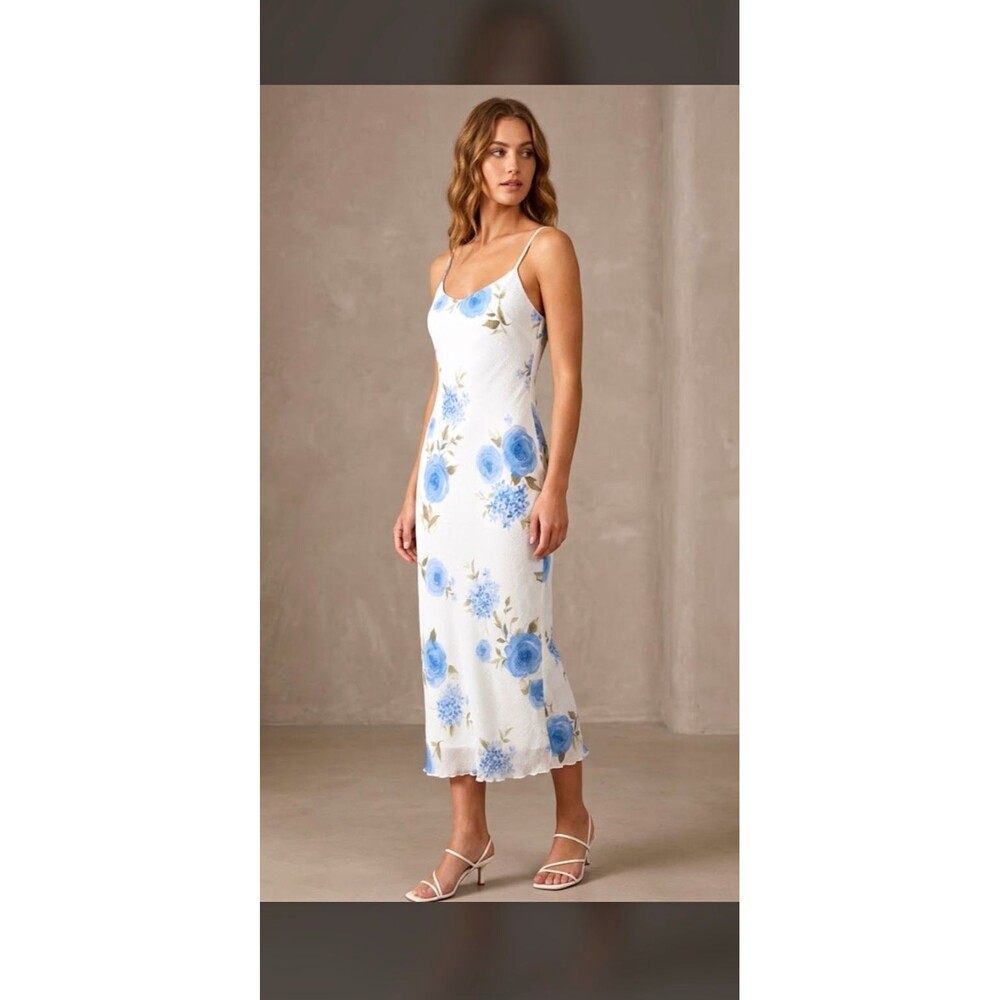 Byer Too! Vintage 90's Y2K Blue Floral Maxi Dress Size 7 Juniors Cottagecore